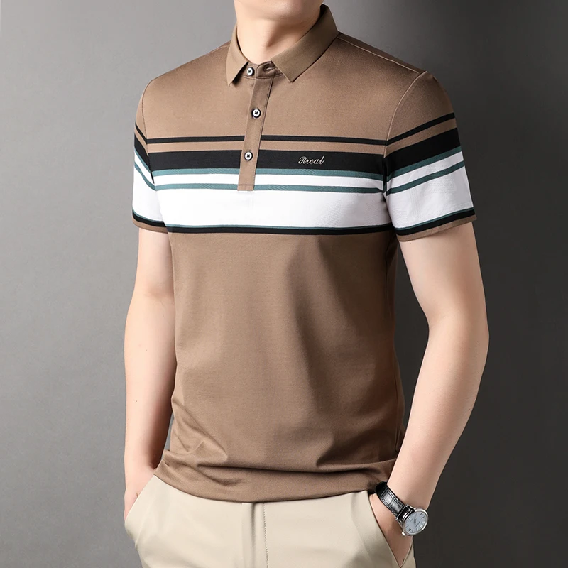 Top Grade Yarn-dyed Process Cotton Summer Luxury Fashions Casual Stripped Polo Shirt For Men Logo Short Sleeve Tops Men Clothing