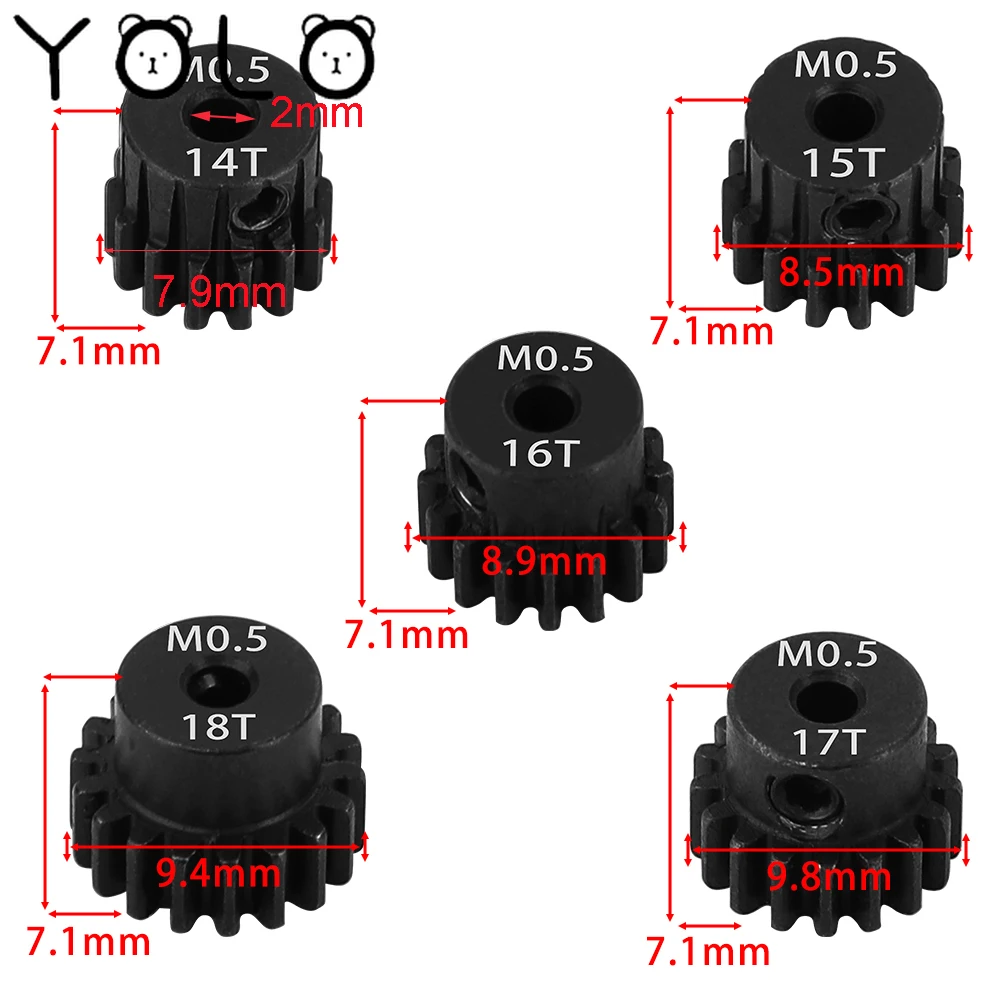 14T-18T M0.5 Metal Pinion Motor Gear for 2mm Shaft Brushless Motor Metal Antriebswellen Gear 1/28 1/24 RC Mini Car 2WD Buggy