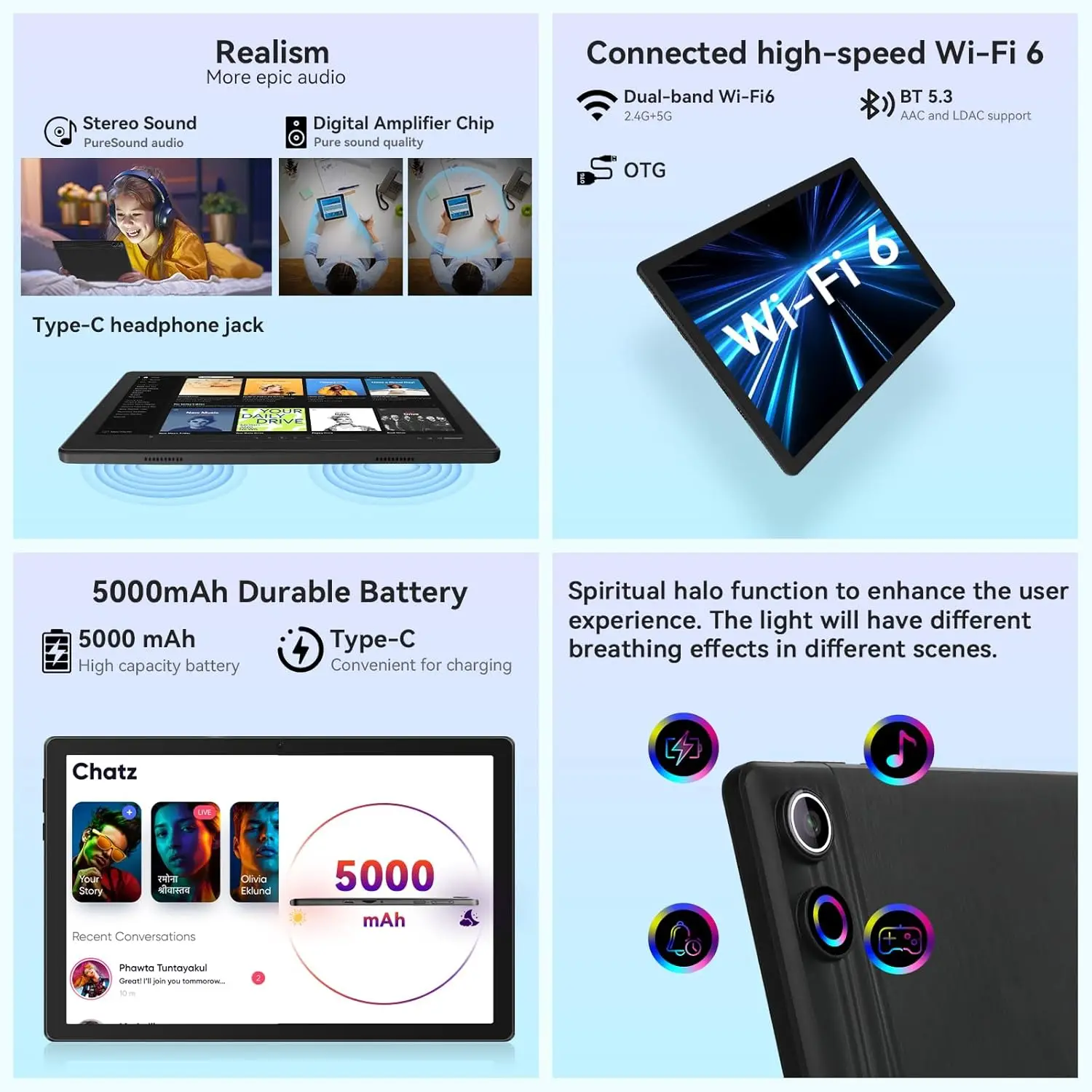 URAO Tablet 10 pulgadas Android 14 tabletas 10GB + 64GB 1TB ampliar procesador octa-core WideVine L1 5000mAh WiFi6 USB OTG detección facial