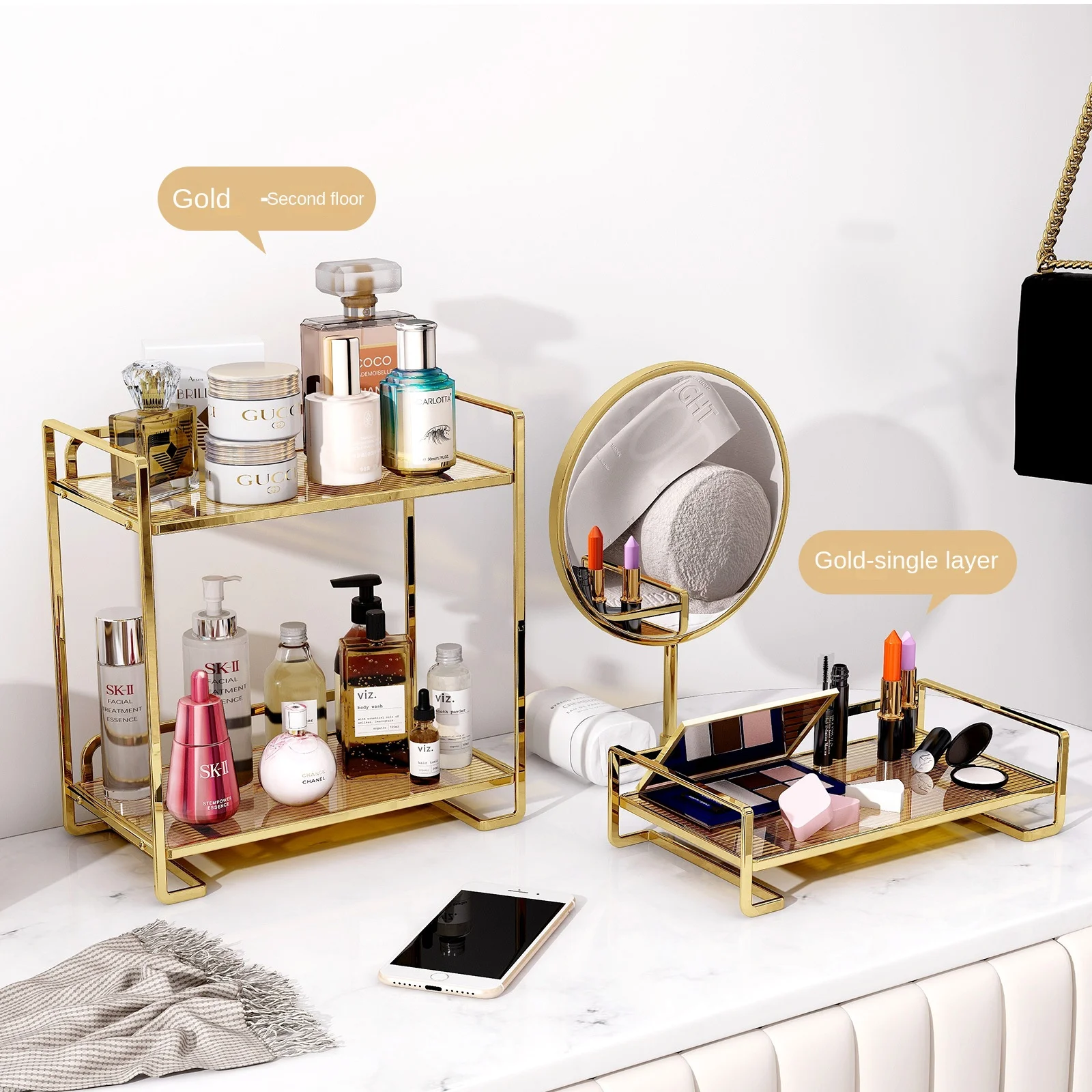 Makeup Organizers Light Luxury Cosmetics Storage Box Skincare Sorting Box Bedroom Dressing Table Shelf Organizer