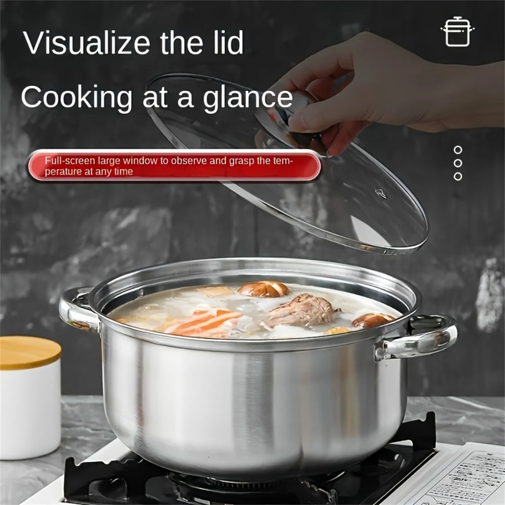 أدوات طبخ مقاومة للحرارة 9.45 بوصة كبيرة من الفولاذ المقاوم للصدأ وعاء حساء 2 في 1، متينة، مناسبة للطباخ التعريفي