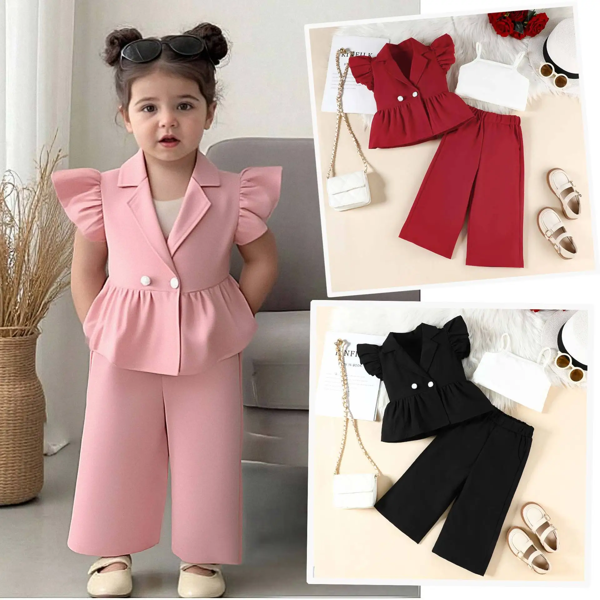 

Fashion Spring Summer Kids Girls Clothes Set Short Sleeved Shirt Tops With Pants For Children Formal Casual Daily Outfits