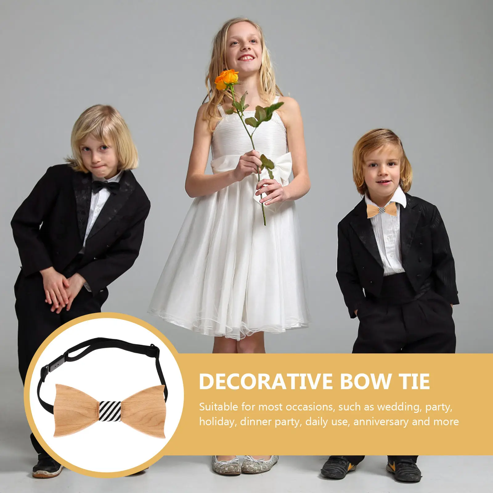 1Pcs Wooden Kids Bow Tie for Girls Boys Students Formal Wedding Party Ball Festival Anniversary Daily Wear Elegant Dress Shirt