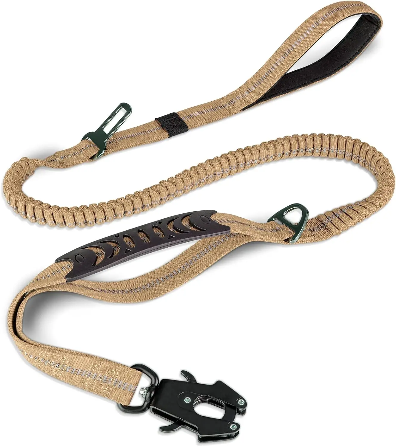 DCLOUD Taktische Hundeleine, robust, 4–6 Fuß, stoßdämpfende Bungee-Leine mit 2 gepolstertem Griff, Metall-Karabiner-Clip, Auto-Sicherheitsgurt, Stron 5