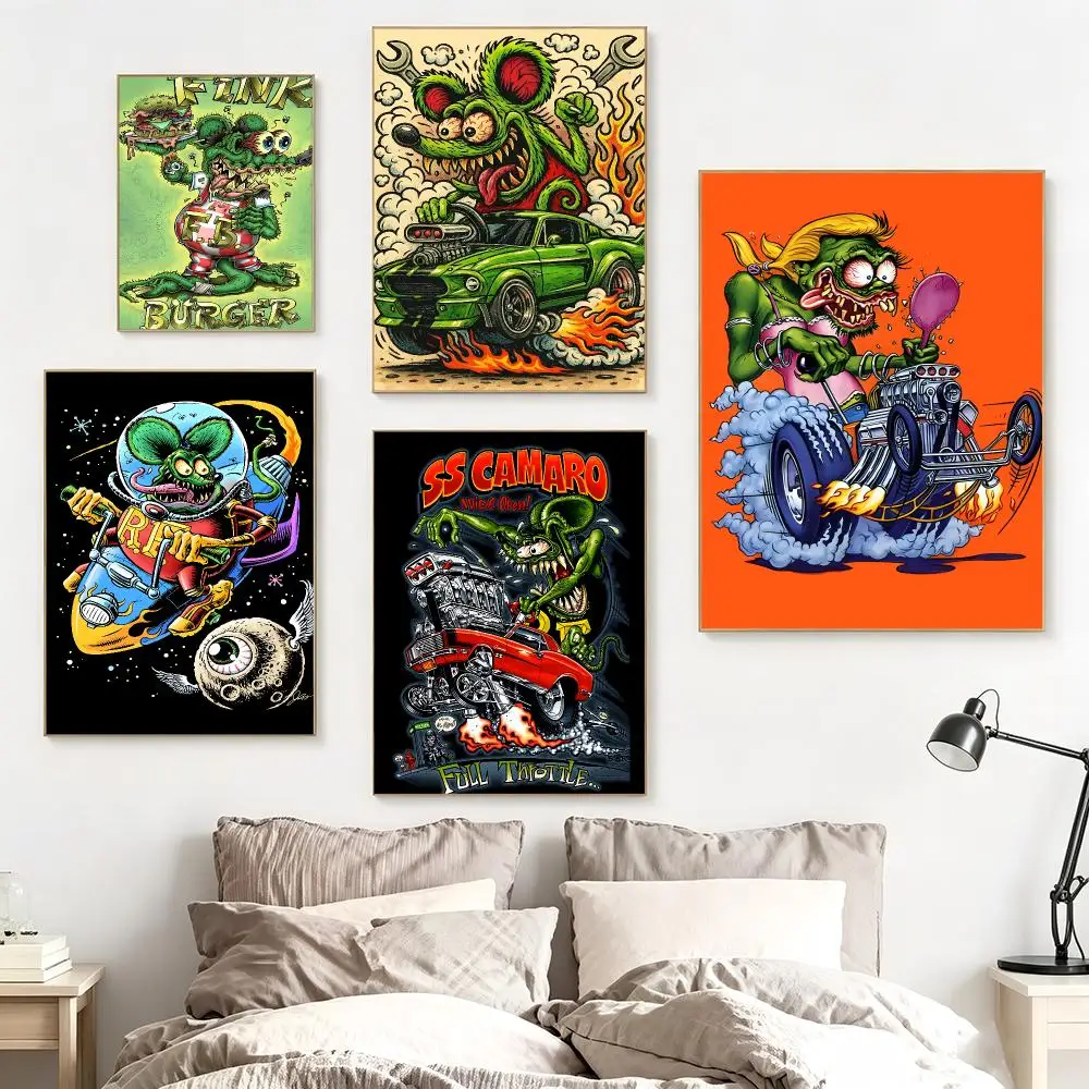 Hot Rod Culture R-Rat Fink Poster impermeable para el hogar sala de estar dormitorio bar decoracion estetica