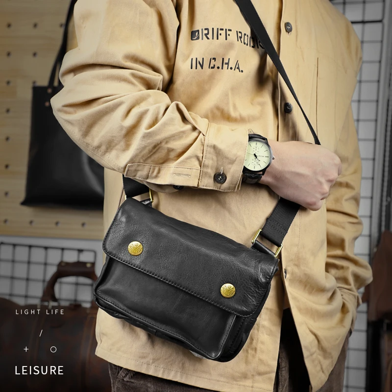 Vintage Genuine Leather Men's Chest Bag Handmade Leather Crossbody Shoulder Bag Sport Organizer Messenger Bag For Men Travel