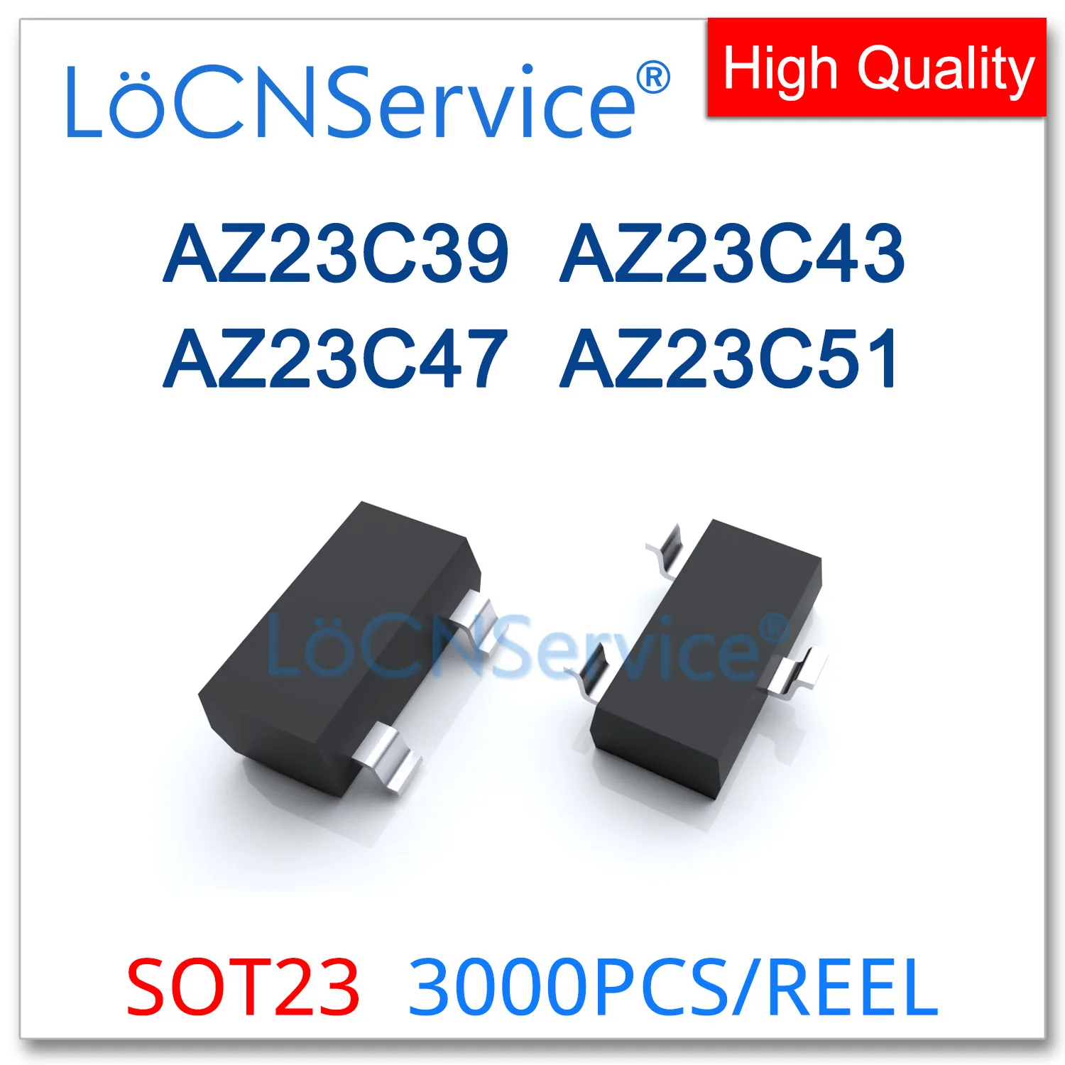 LoCNService 3000PCS SOT23 AZ23C39 39V AZ23C43 43V AZ23C47 47V AZ23C51 51V DUAL ZENER DIODE Chinese High quality AZ23C