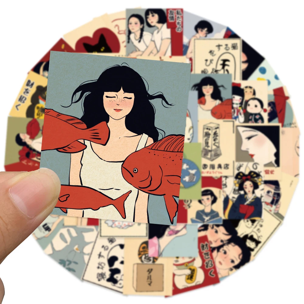 

10/30/50pcs Japanese Style Traditional Cultural Stickers Vintage Aesthetic Sticker Noteobook Guitar Phone Cute Anime Girl Decals