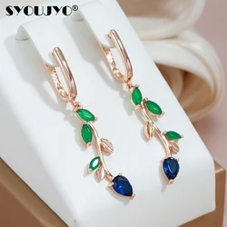SYOUJYO Natural Green Zircon Willow Earrings For Women Leaf Shape 585 Rose Gold Color Drop Earrings Luxury Design Spring Gift