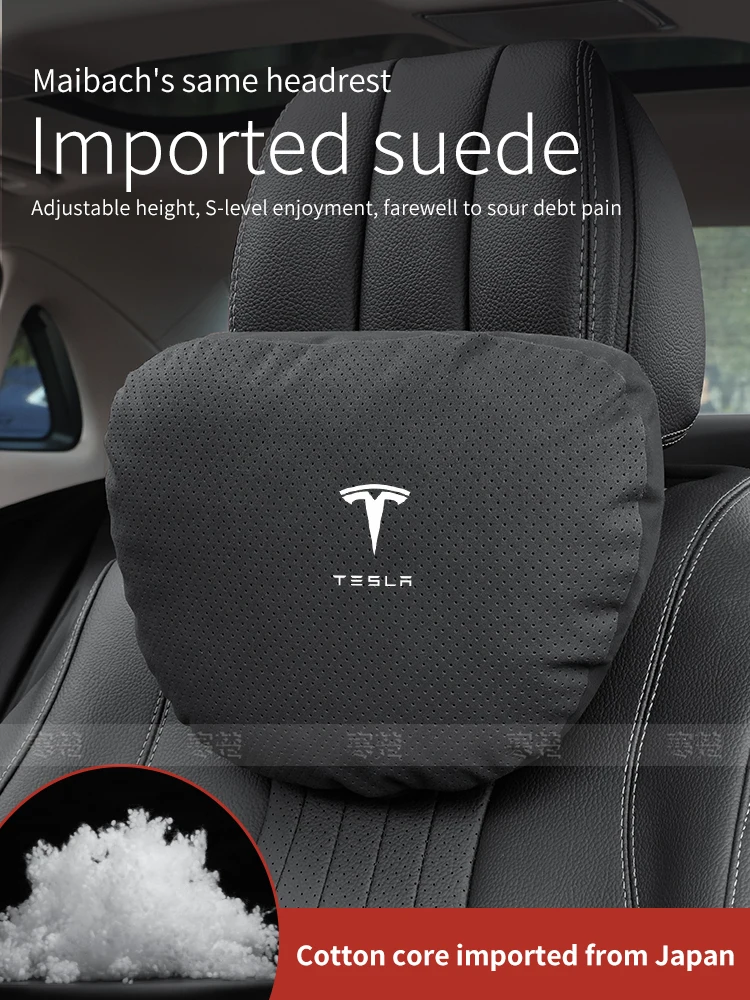 Tesla Model 3-Modell Y Modell S Modell X Wildleder Auto Kopfstütze Nackenstütze Sitz Lendenkissen Atmungsaktives weiches Nackenkissen Taillenpolster