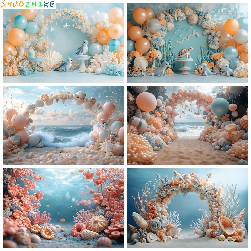 

Underwater World Backdrop Photography Ocean Undersea Jellyfish Coral Little Mermaid Girls Birthday Party Decor Photo Background