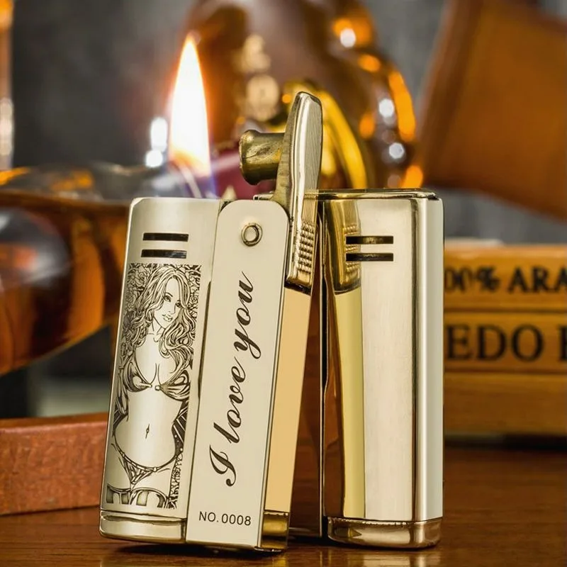 Originele IMCO Retro Deep Carving Brass Lighter Windproof Pure Creative Vintage Grinding Wheel for Men Collection Gifts