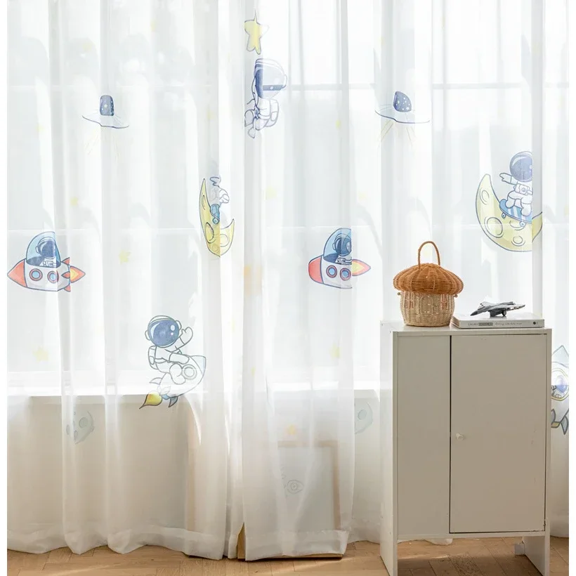 

Cotton And Linen Full Blackout Children's Bedroom Cartoon Cream Curtains Astronaut Digital Printed Window Screen Custom Cloth
