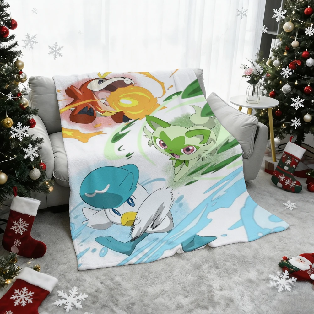 Pokemon Flannel Throw Blanket Sprigatito Fuecoco Quaxly Soft Warm Blanket for Sofa Bed Anime Kids Gift
