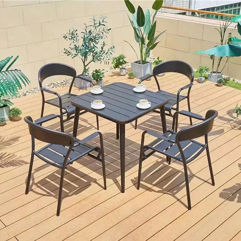 for Outdoor Aluminum Alloy Tables and Chairs Garden Balcony Restaurant Cafe Milk Tea Shop Rest Area Leisure Sun Protection