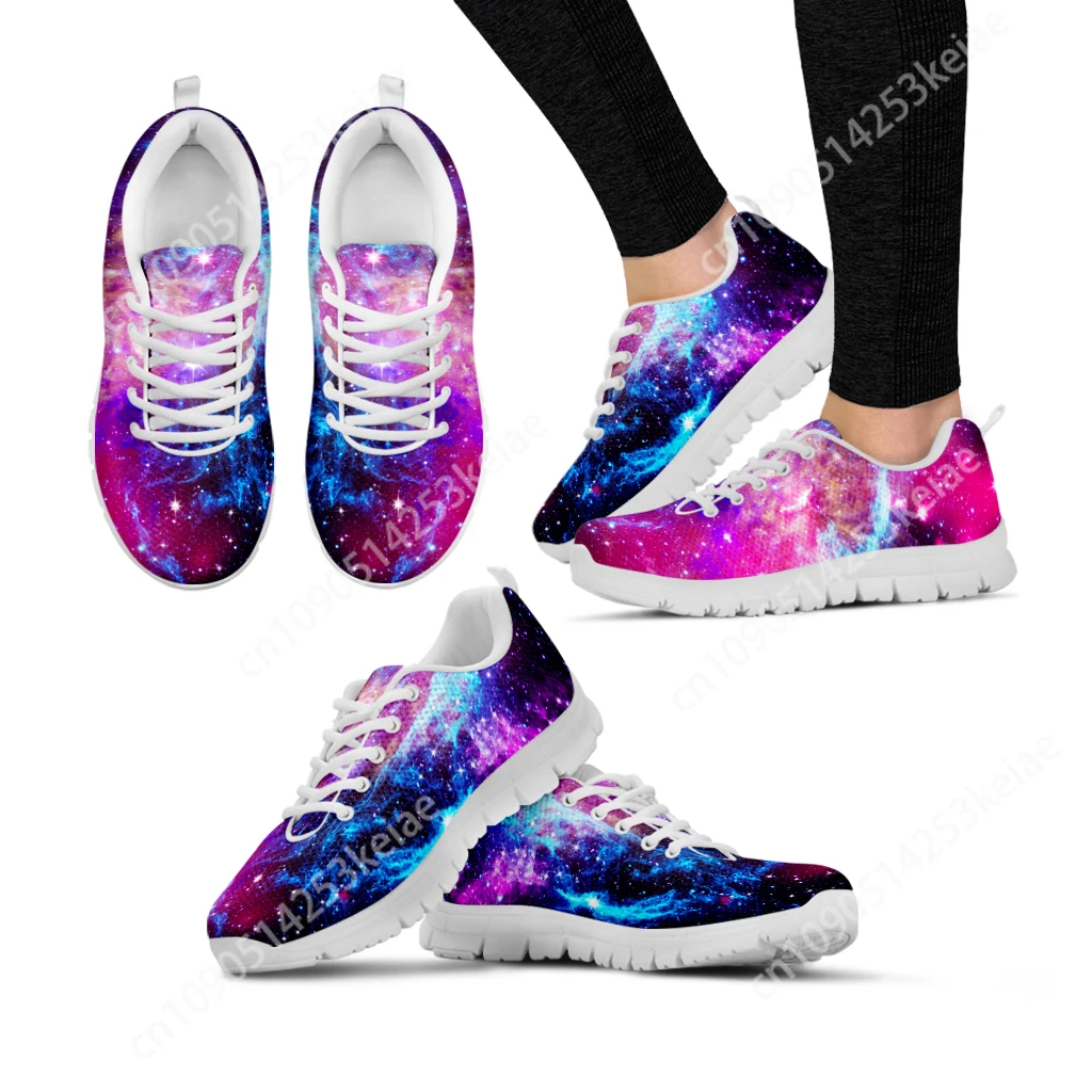 Custom Pretty Galaxy 3D Printed Women Mesh Sneaker Light Comfortable Femme Flat Shoe Breathable Air Walk Footwear Lace up