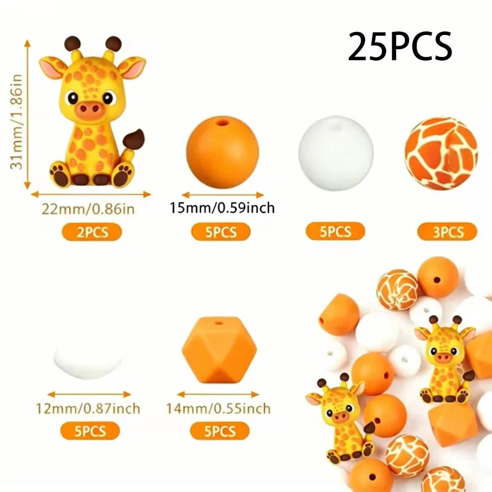 25-teiliges 3D-Tier-Silikonperlen-Set, Zebra, Kuh, Giraffe, Leopard, DIY-Perlenkette, Armband, Dekorationsstift, Schmuckanhänger, etc. Geburtstagsgeschenk für die Feiertage – Detail 4