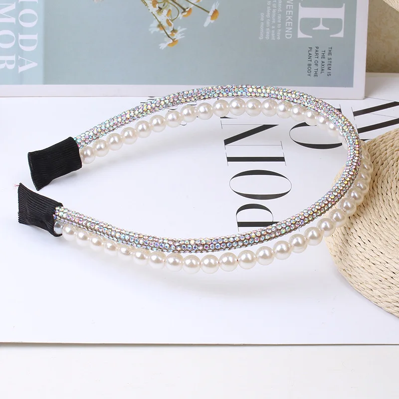 

Double-Layer Full-Diamond Pearl Headband Minimalist and Elegant Layered Headband Fashionable Headband for Outings