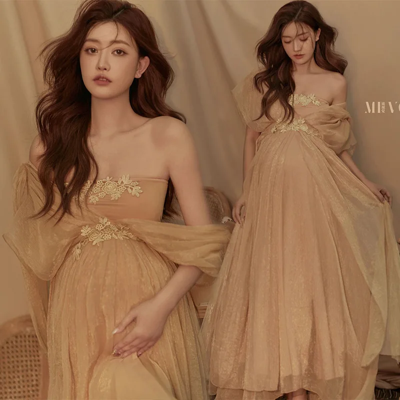 

2023 Sexy Maternity Pregnant Photo Session Dress Cute Chiffon Pregnancy Shooting Gowns For Women Baby Shower Photography Clothes