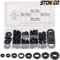 STONEGO 180Pcs/Box Rubber Grommet Assortment Kit Rubber Hole Grommet O Ring Set 1/4\