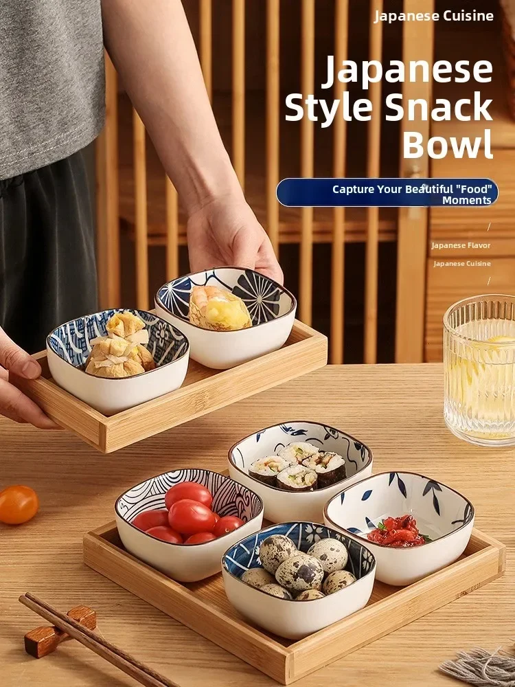 Japanese Style Ceramic Seasoning Plate Square Home Use Small Snack Dish Appetizer Wine Dipping Plate Creative Ceramic Plate