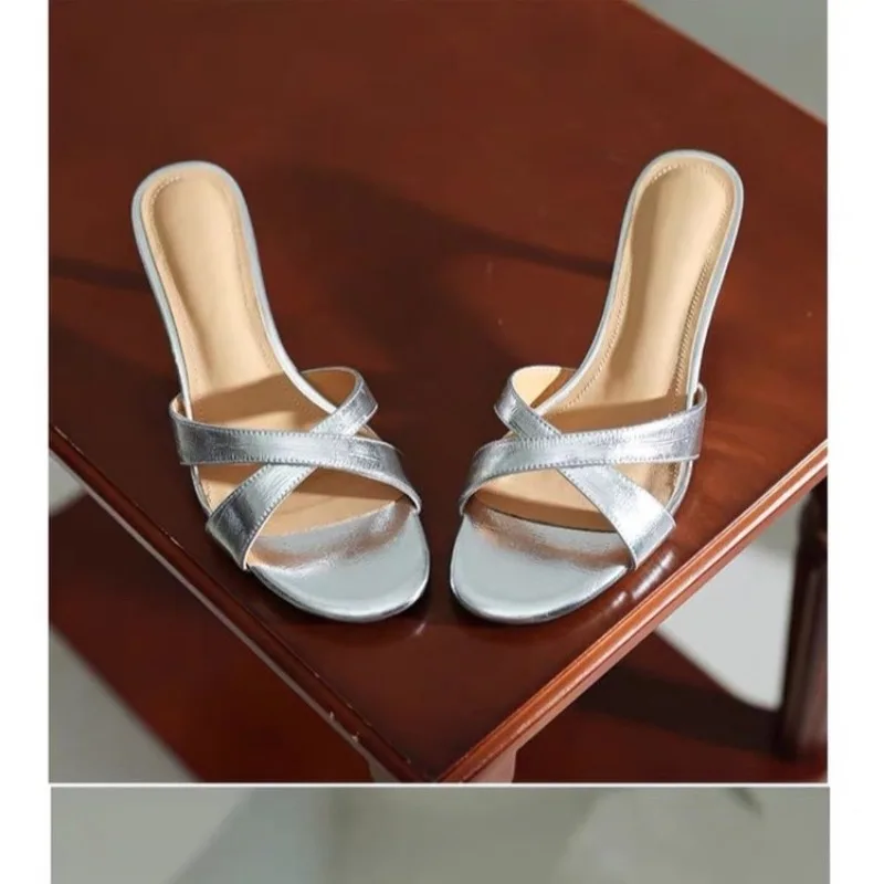 

Summer New Style Popular Concise Narrow Band Women Slippers Luxury Fashion Thin Heel Party Pumps Mules Slide Shoes Zapatos Mujer