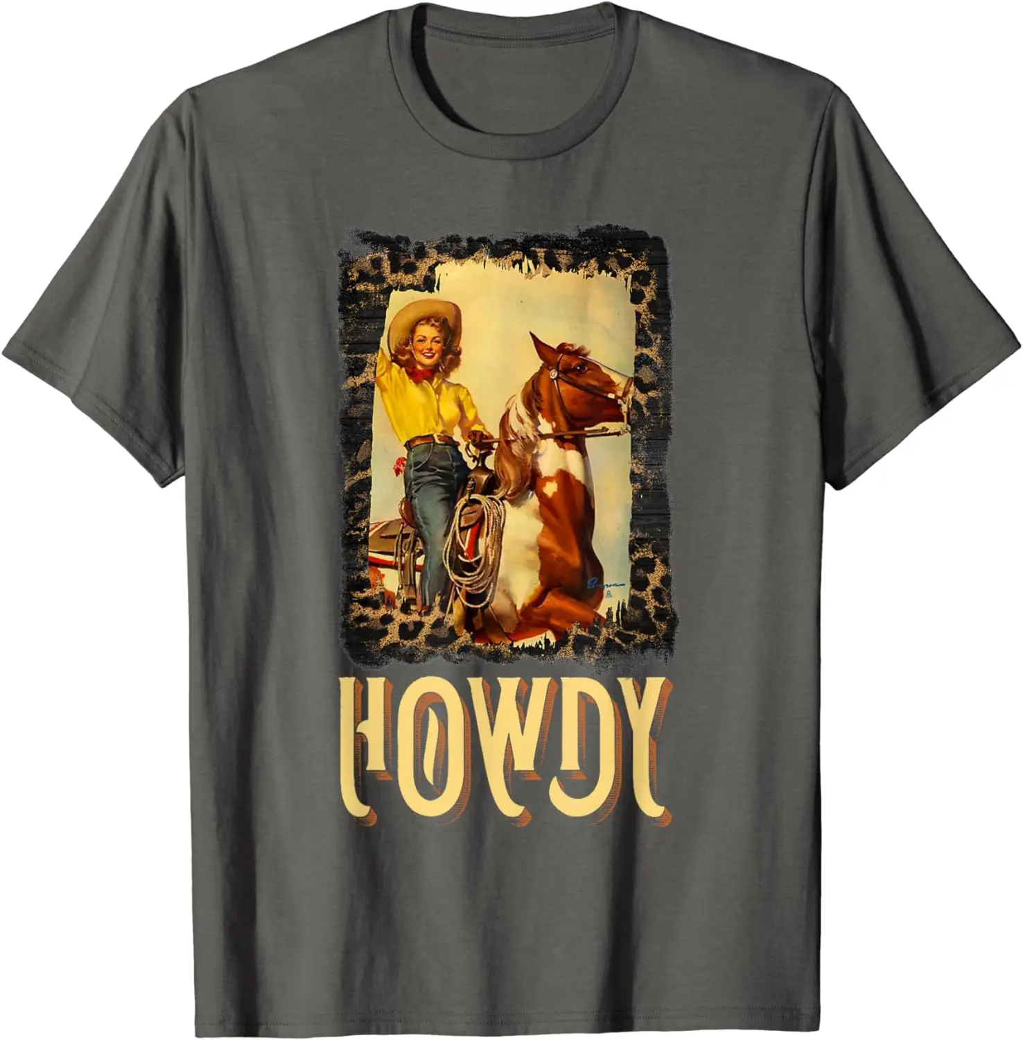 Howdy Vintage Rustic Rodeo Western Southern Cowgirl Portrait T-Shirt for Men Women Teenagers Lightweight Short Sleeve