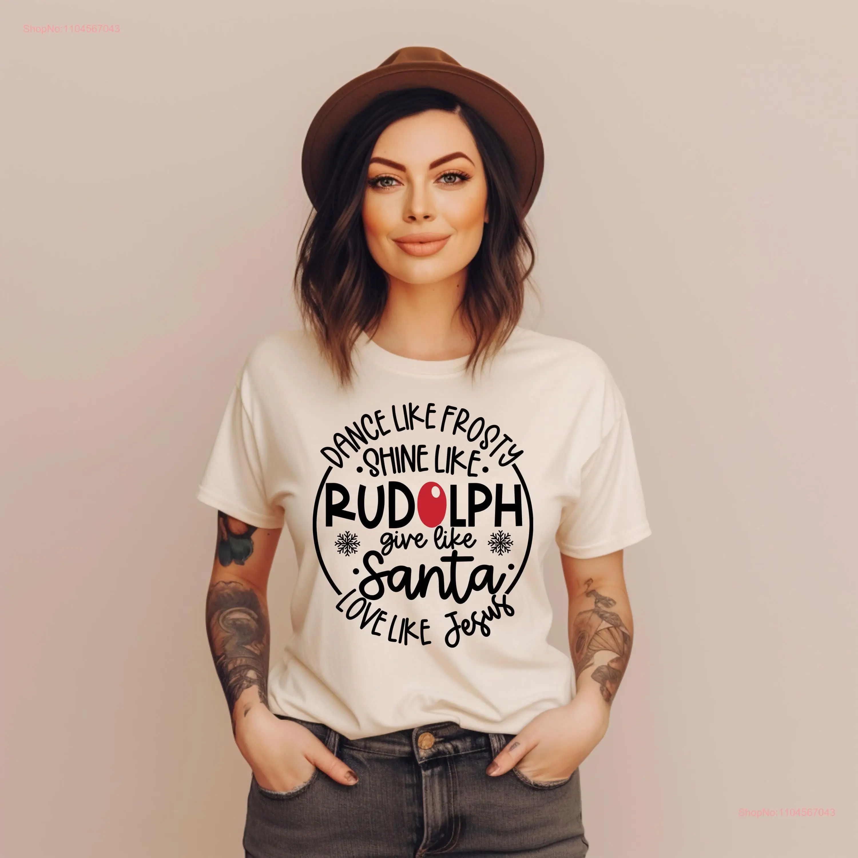 الرقص مثل فروستي شاين رودولف إعطاء سانتا الحب يسوع تي شيرت لطيف عيد الميلاد عيد الميلاد عرق عطلة طويلة أو قصيرة الأكمام