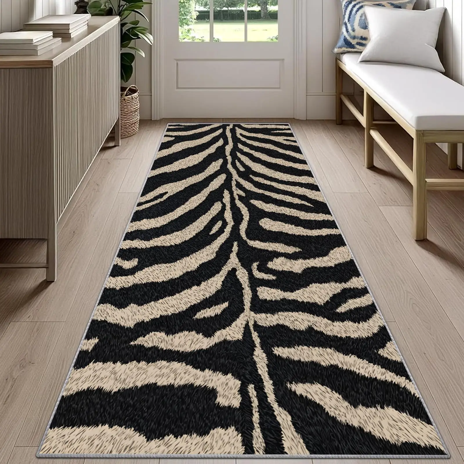 Zebra Print Runner Rug Black White Striped Pattern Carpet Non Slip Floor Mat For Hallway Kitchen Entryway Home