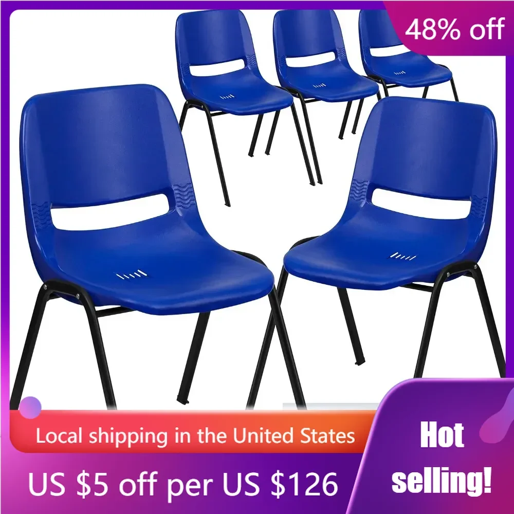 5 Pack Series 12 Seat Height,440 lb. Capacity Kid's Navy Ergonomic Shell Stack Chair with Black Frame