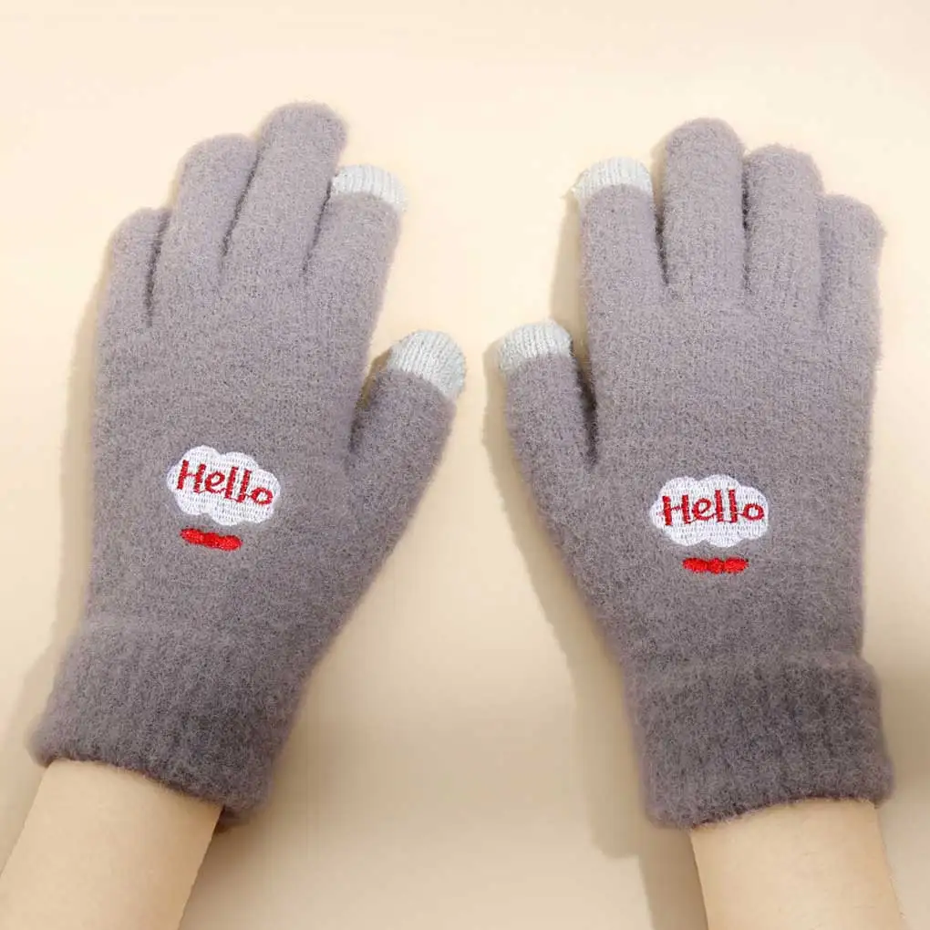 Smile Face Women Gloves Thickened Warm Mittens Student Touchscreen Mittens