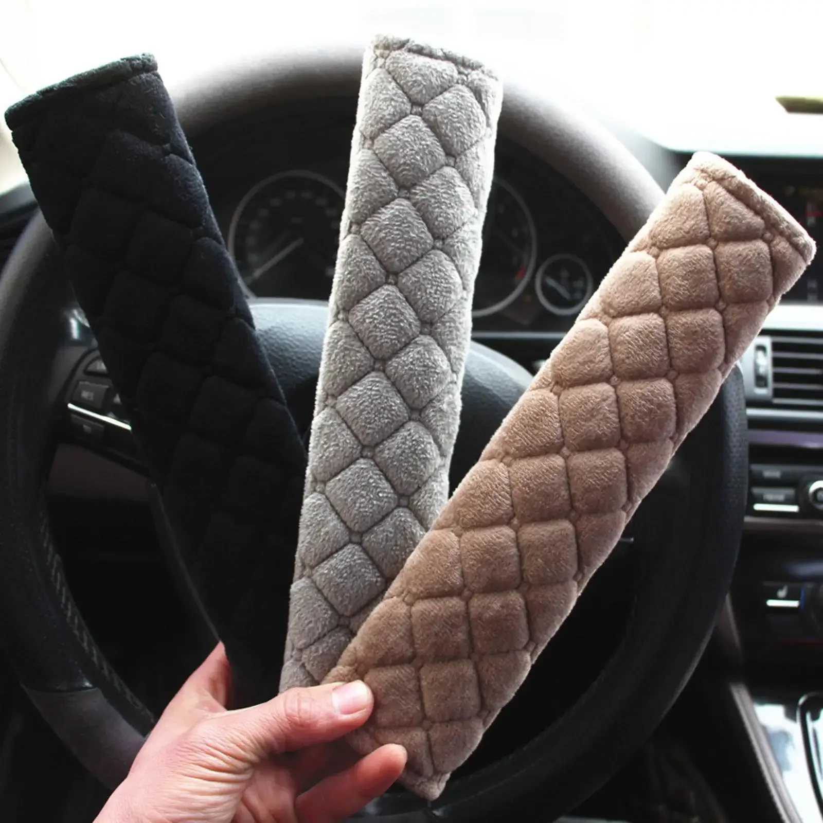 

Soft Plush Embossed Car Seat Belt Shoulder Cover Decompression Comfort Car Accessories Safety Belt Protective Cover