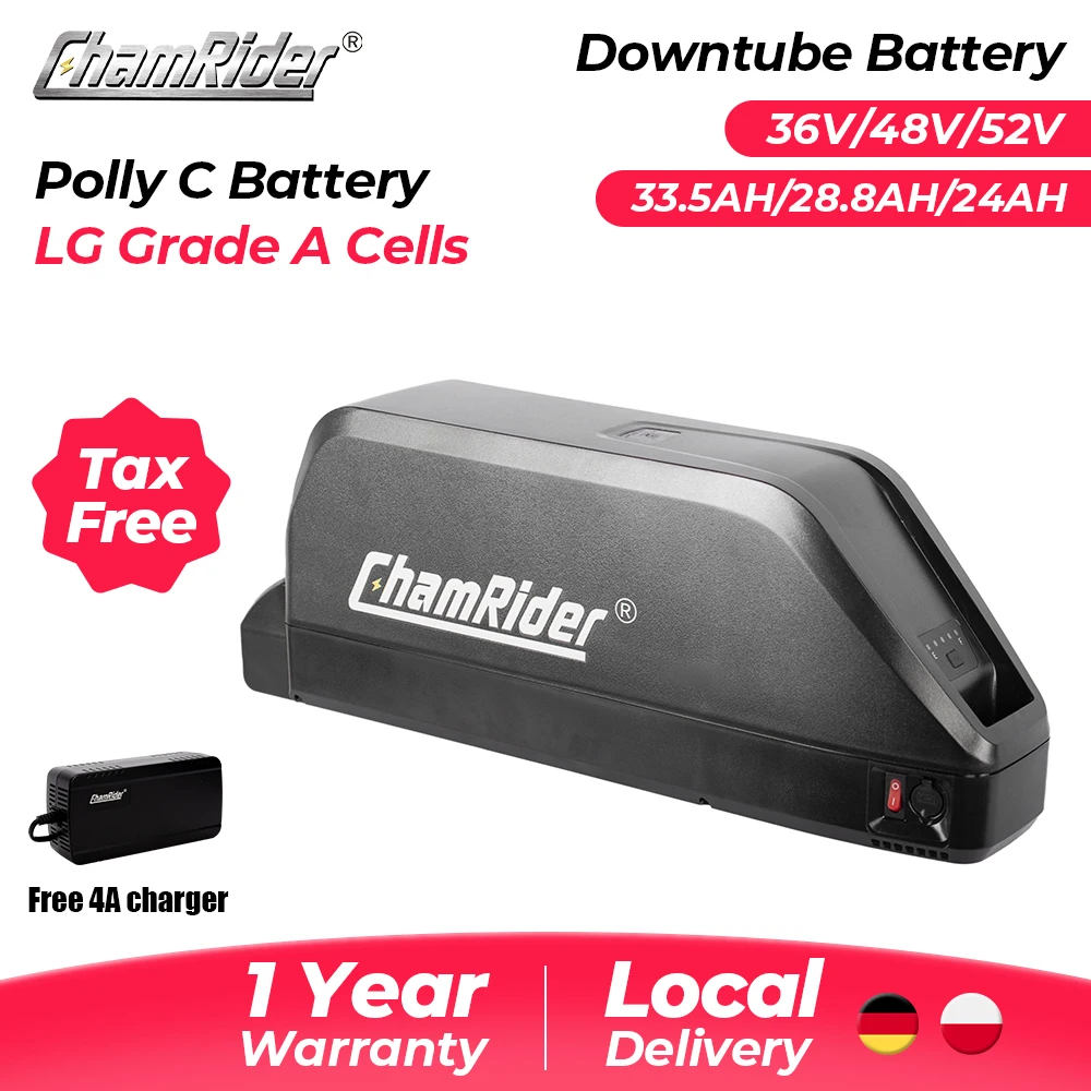 Batterie de vélo électrique ChamRider Polly C 48 V 28,8 Ah avec BMS Daly 40 A, cellules LG 21700 4800 mAh, batterie Lithium-Ion pour vélo électrique DM427 B