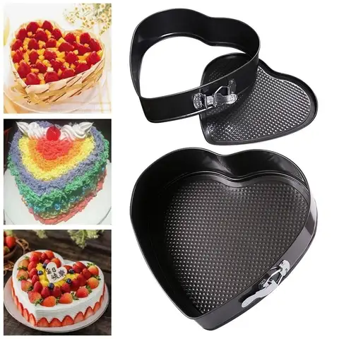 1Pcs 7-12inch Heart Shape Springform Cake Pan Carbon Steel Non-Stick Leakproof Cake Baking Pans with Removable Bottom Round Mold