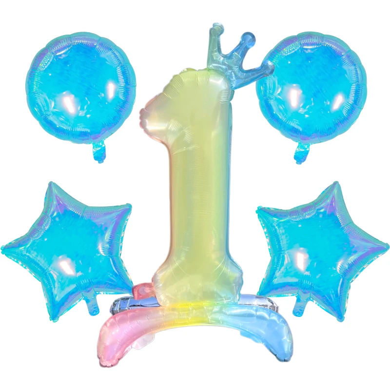 32 Zoll Stehende Schillernde Kronen-Zahlen-Folienballons Set (1-9), Stern- und Runde Ballons für Geburtstagsfeier-Dekorationen