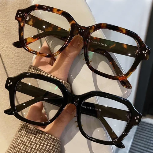 Imagen 1 del producto Gafas negras con estampado de leopardo, montura Retro Harajuku, gafas coreanas para estudiantes, gafas de lectura transparentes, gafas con bloqueo de luz azul