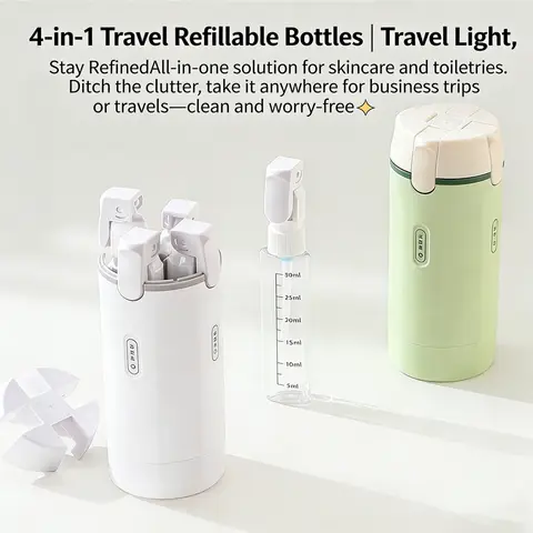 4-in-1 Travel Refillable Bottles, Portable Toiletries and Cosmetics Containers for Shampoo, Body Wash, Travel Storage Bottles
