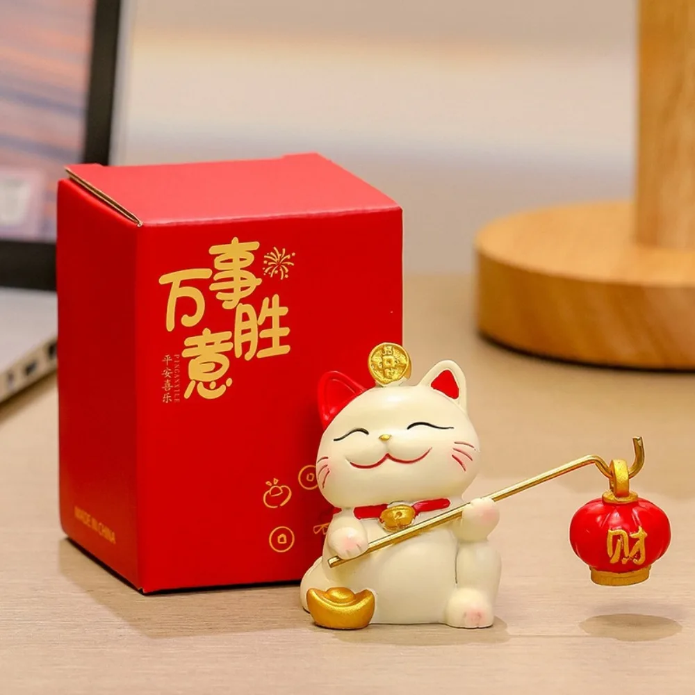 Figuras de Gato de la Suerte de Resina, Estilo Chino de Dibujos Animados, Maneki Neko, Figura en Miniatura Realista y Exquisita