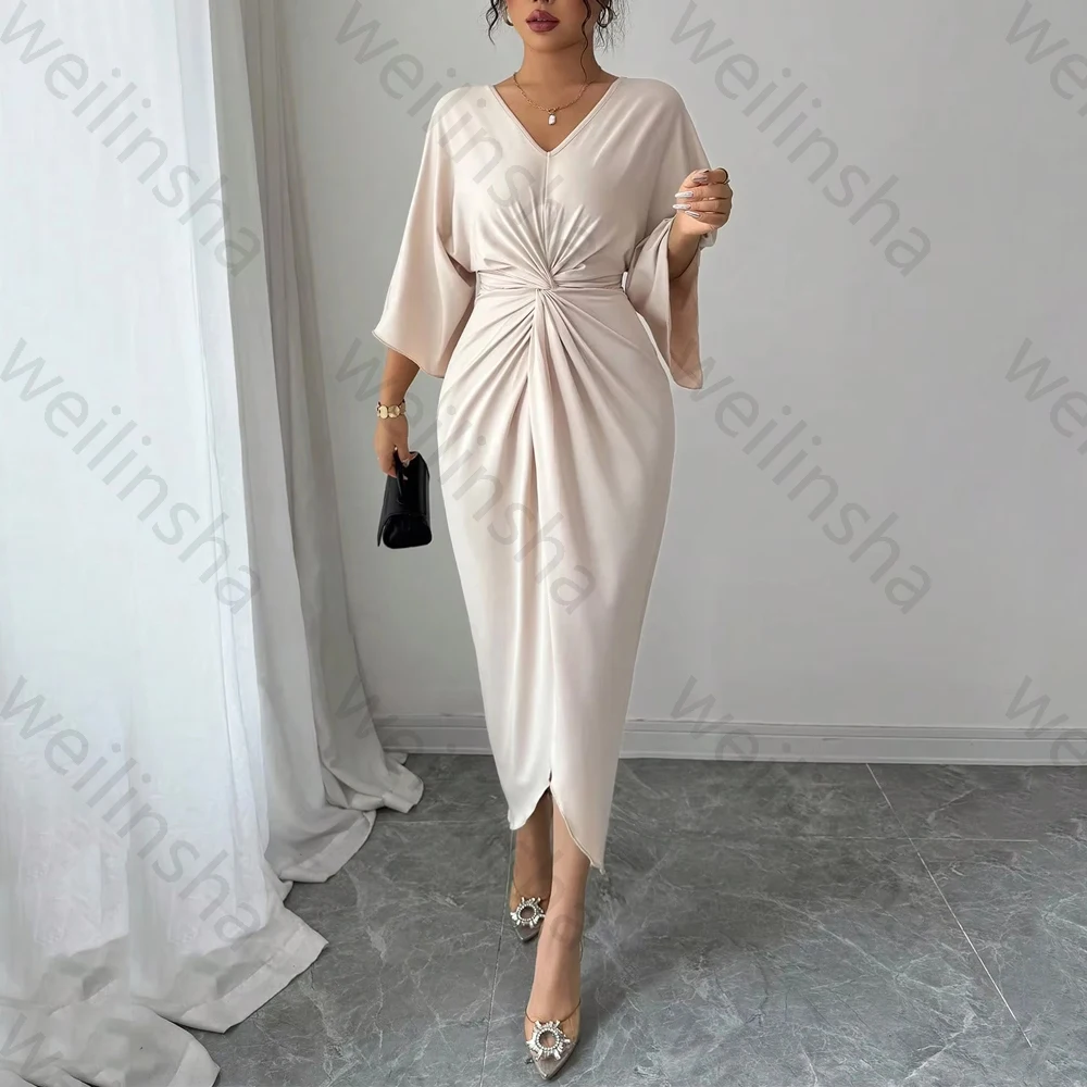 

Элегантные плиссированные вечерние платья трапециевидной формы с v-образным вырезом, сексуальное длинное платье с рукавами «летучая мышь», изысканные платья высокого качества для выпускного вечера по индивидуальному заказу