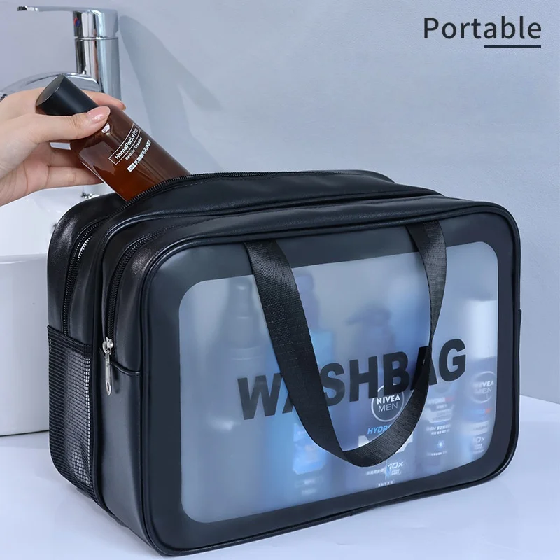 

Dry-Wet Separation Double Transparent Pu Makeup Bag Portable Washing Bag Cosmetic Storage Bag Travel Fitness Swimming Essentials