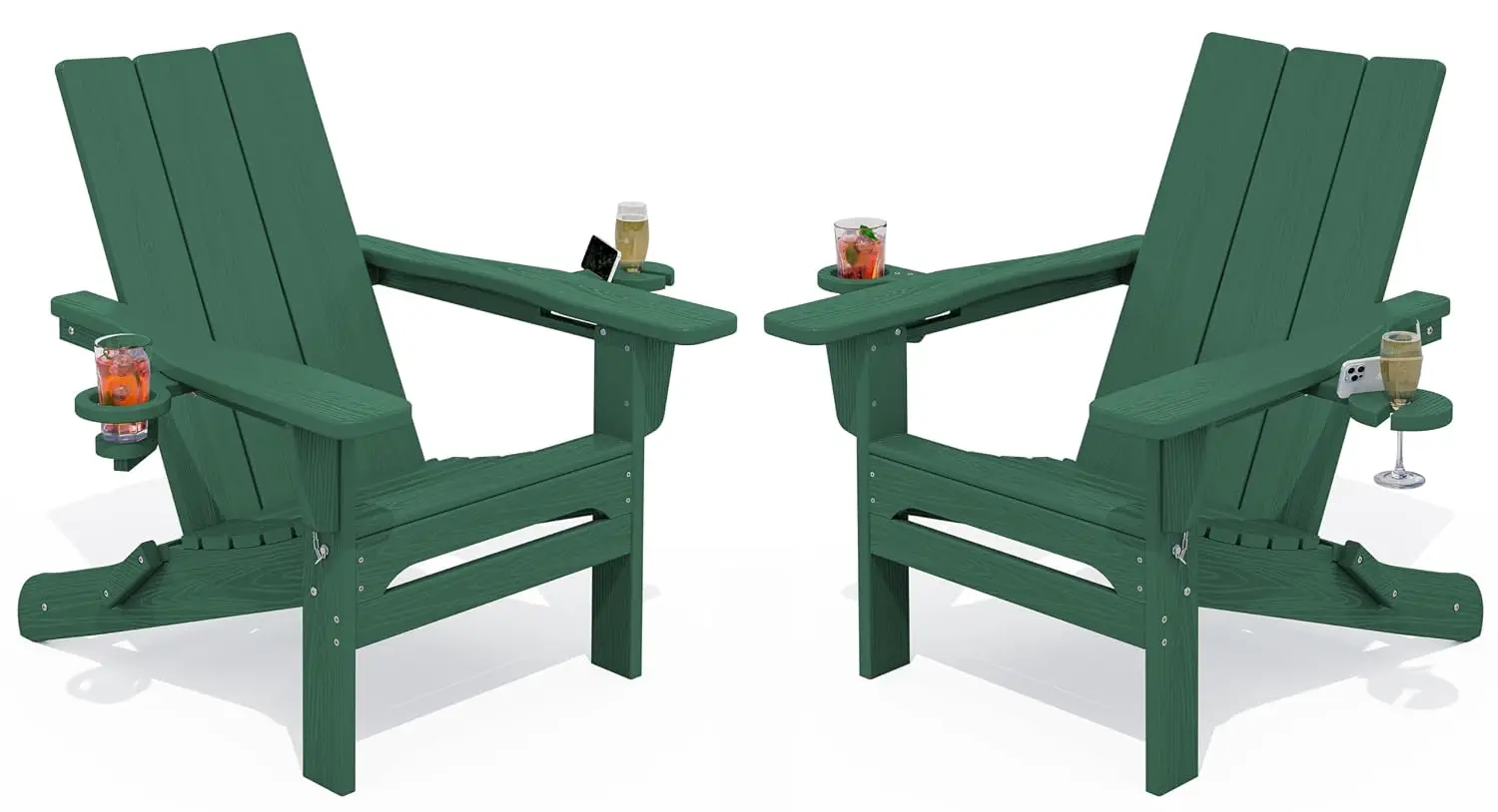 Folding Adirondack Chairs Set of 2 HDPE Cup Holders Outdoor All-Weather Wood Grain Fire Pit Patio Deck, Customized