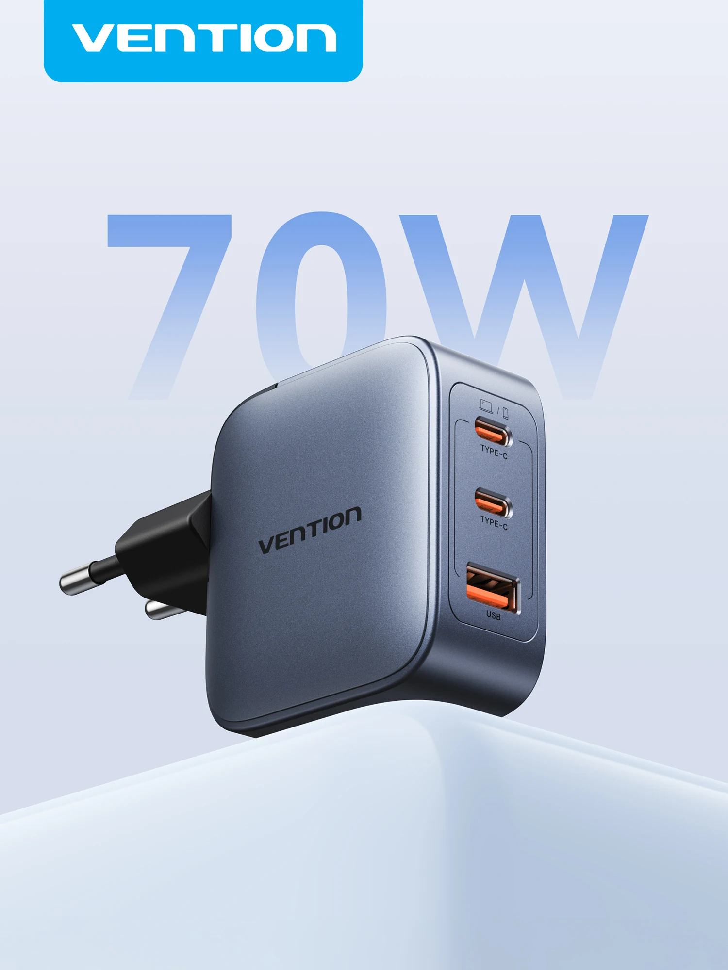 Vention 70W GaN-Ladegerät Quick Charge 3.0 USB-C-Ladegerät für iPhone 17 16 15 Pro iPad Macbook Air Tablet PD Typ-C Schnellladegerät