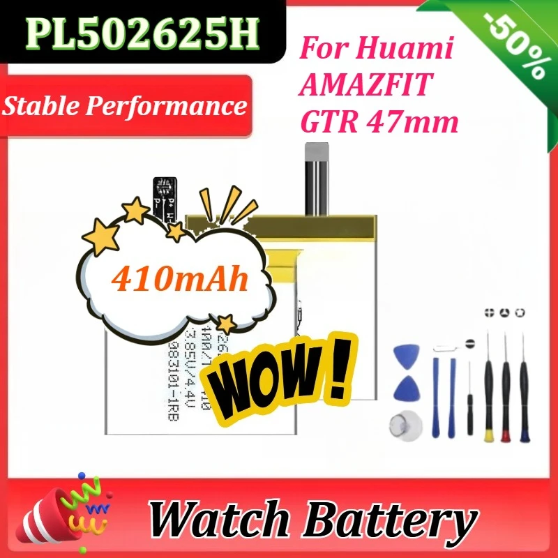 

410mAh PL502625H High Quality New Battery Replacement For Huami AMAZFIT GTR 47mm Smart Sport Watch Batteries+ Tools
