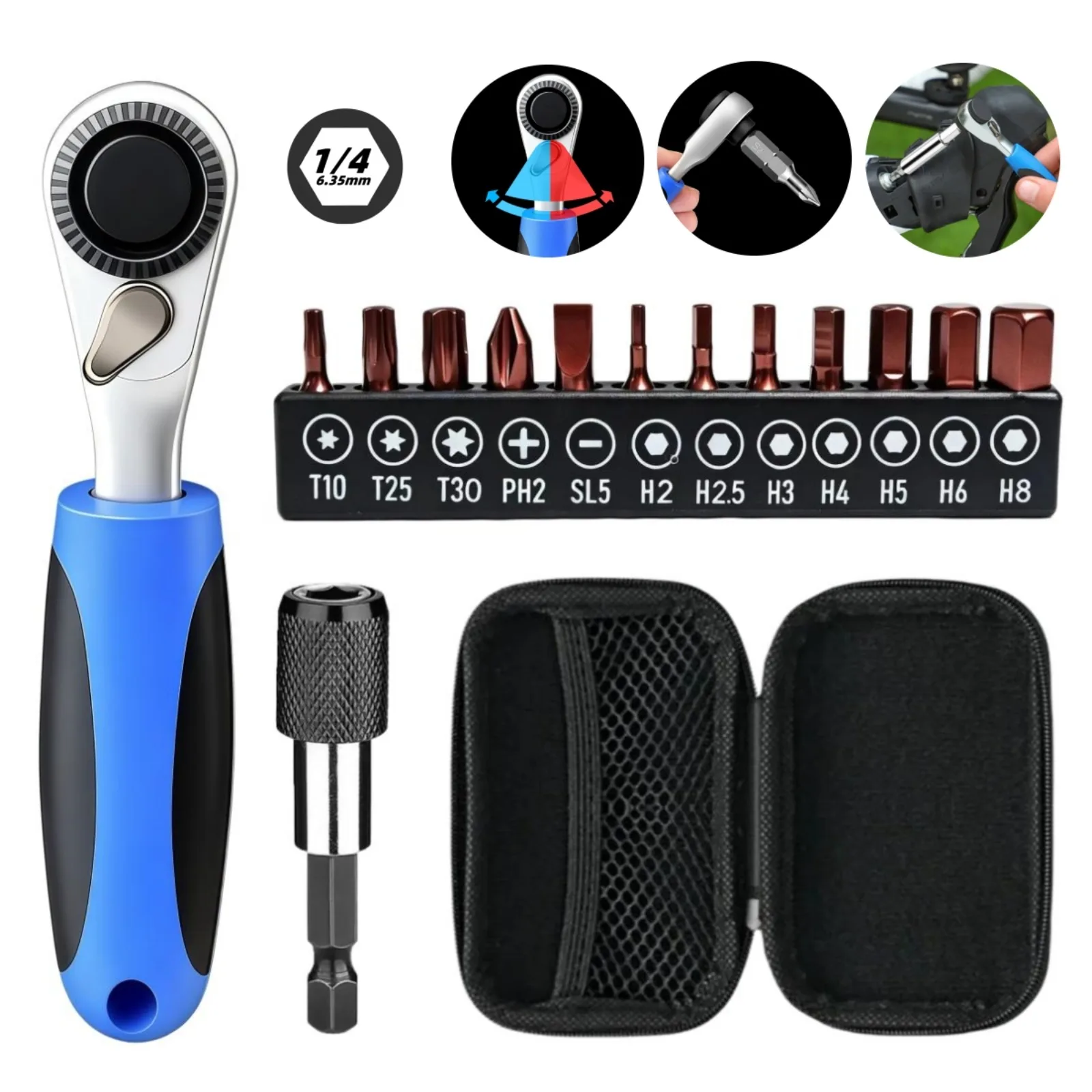 Multi-functional Ratchet Screwdriver Set 1/4 Inch Drive Ratchet Wrench Pocket Tool Kit For Home DIY Repair And Bike Repair Tools