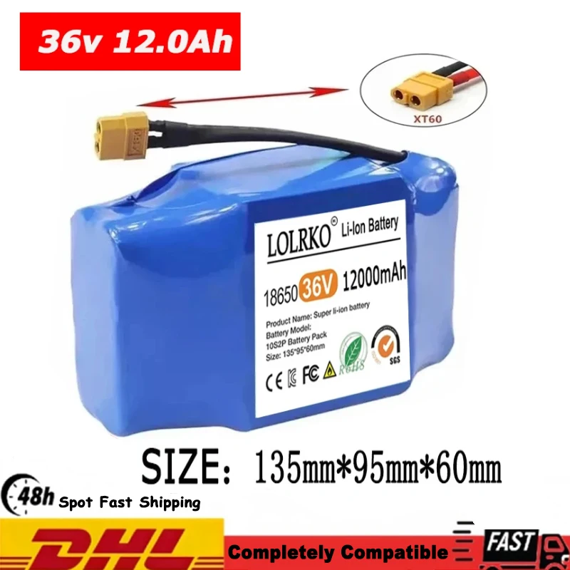 

36V Rechargeable Li-ion Battery Pack 12000mAh 12Ah Lithium Ion Cell For Electric Self Balance Scooter Hoverboard Unicycle