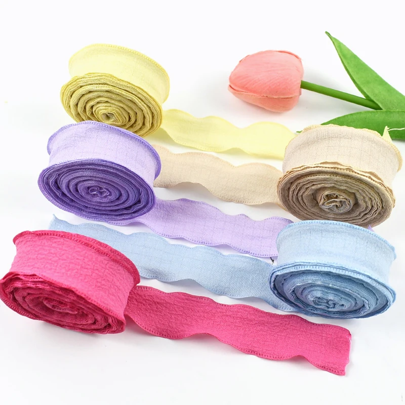 

1-5Pcs 25mm Wave Edge Ribbon for Ties Pleated Chiffon Lace Ribbons Clothes Decorative Webbing Tape Gifts Bouquet Packaging Band