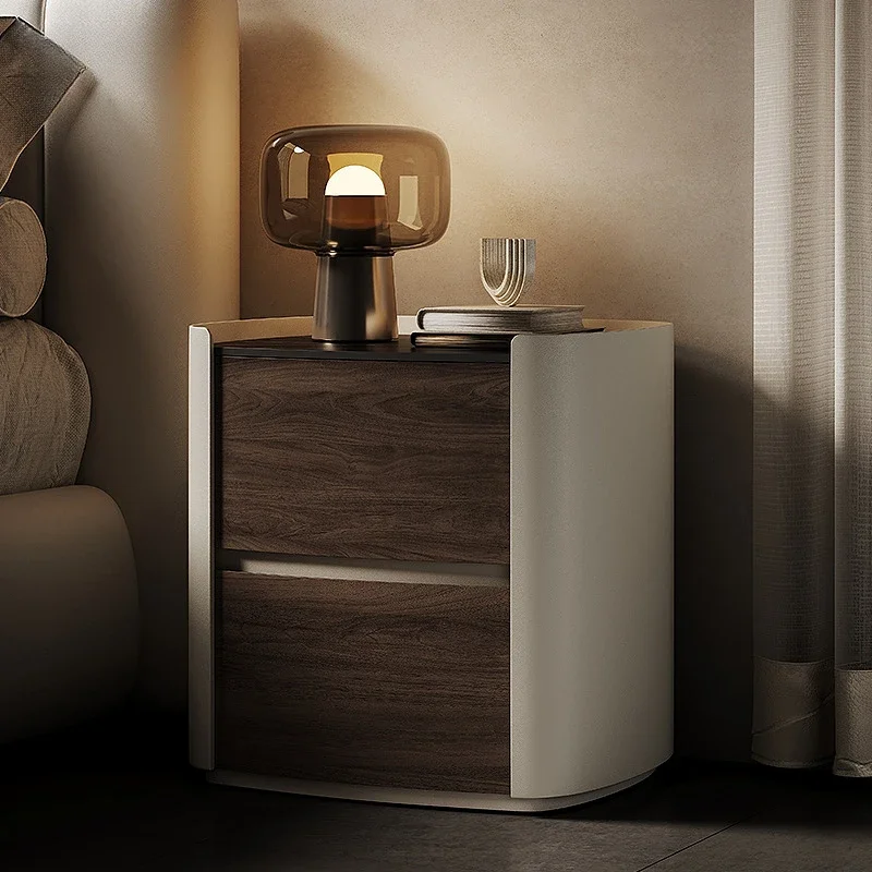 

Italian light luxury high-end bedside table modern simple bedroom minimalist small side few solid wood master