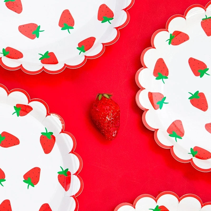 Strawberry Theme Party Disposable Tableware Birthday Party Decorations Girl Strawberry Party Baby Shower Decoration Supplies