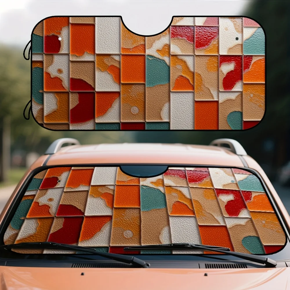 1pc, Abstract Cracked Tiles Texture Art Design Car Windshield Sunshade, Compact And Lightweight, A Stylish Addition To Your Car