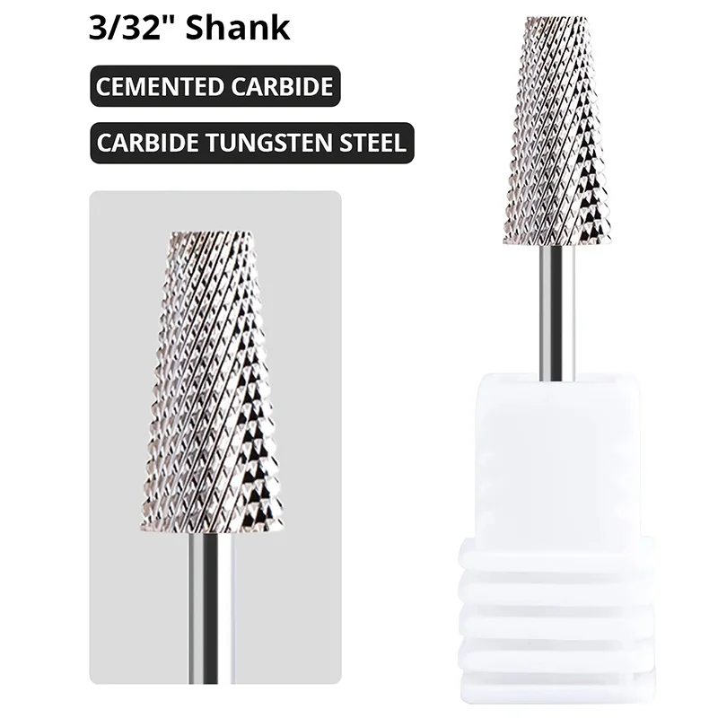 5-in-1 Flat Top Cross Tapered Nail Drill Bit, 3/32